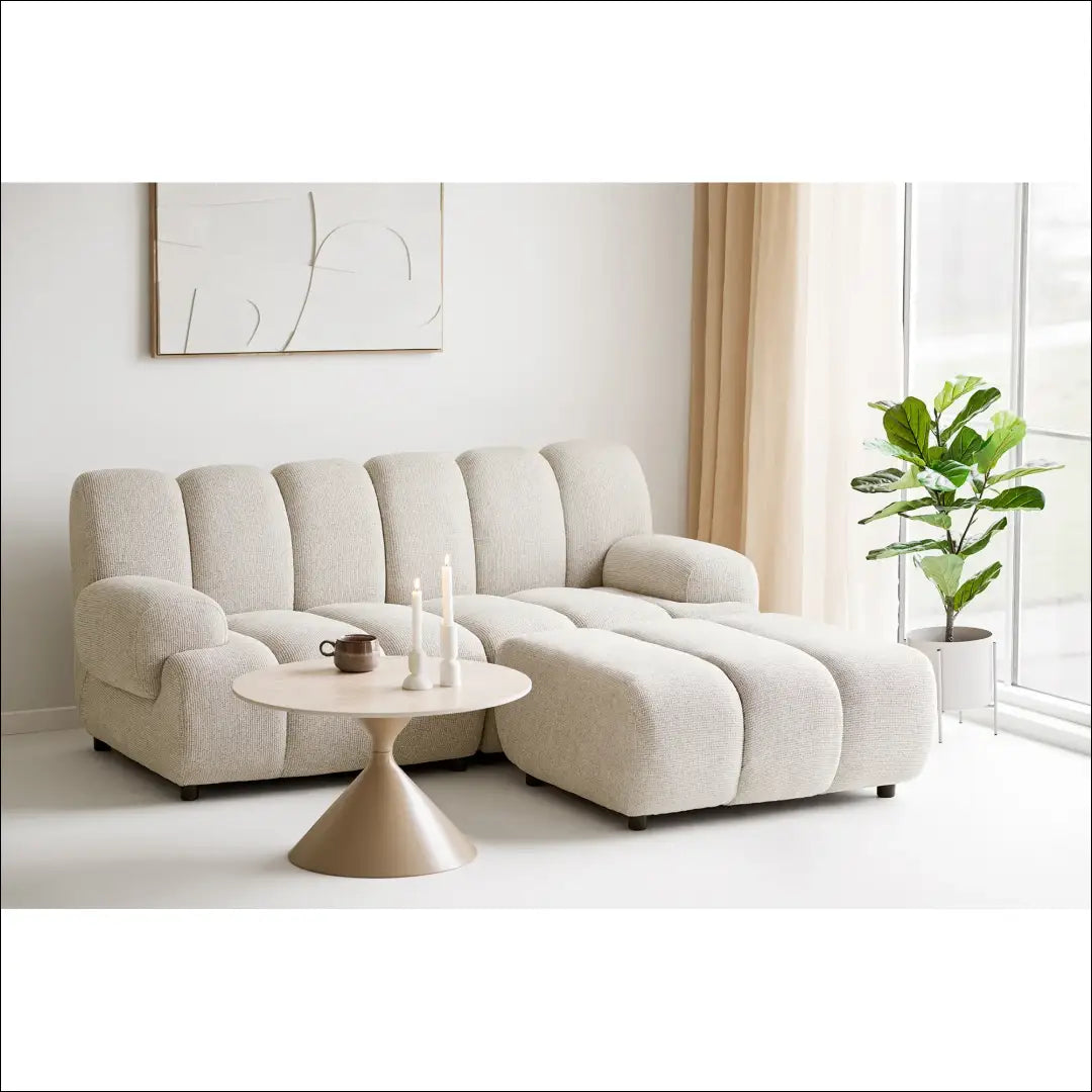 2,5 vietos modulinė sofa su pufu smėlio spalvos atsukta į dešinę RD239 - €1,491 Save 15% __label:Pristatymas 5-14 d.d.,