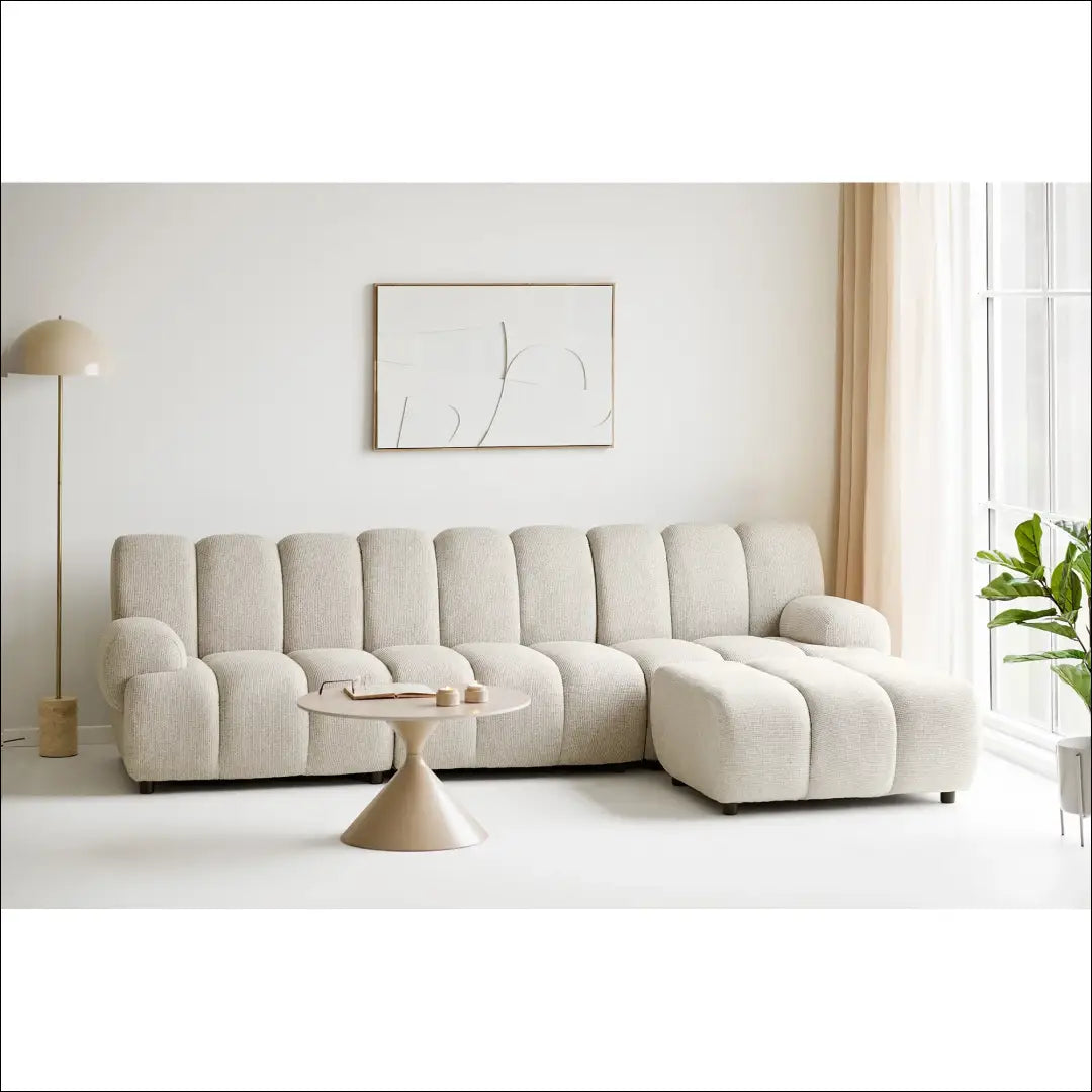 3,5 vietos modulinė sofa su pufu smėlio spalvos atsukta į dešinę RD237 - €1,912 Save 15% __label:Pristatymas 5-14 d.d.,