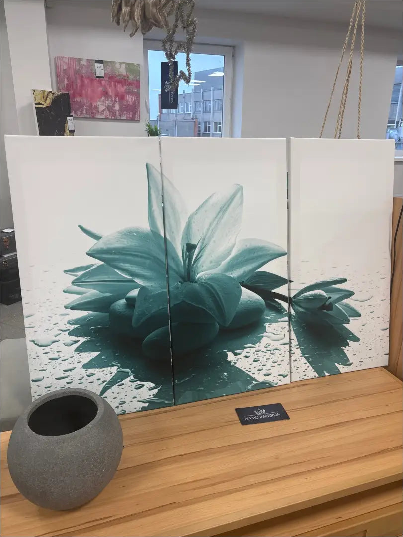 3 dalių paveikslas DI10645 - €45 Save 50% 25-50, __label:Pristatymas 1-2 d.d., color-balta, color-turkis, interjeras