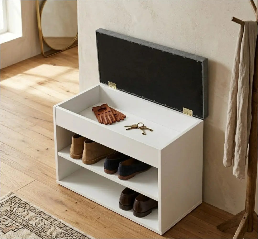 Batų suoliukas su daiktadėže KI1799 - €35 Save 65% 25-50, __label:Pristatymas 1-2 d.d., color-balta, color-pilka,