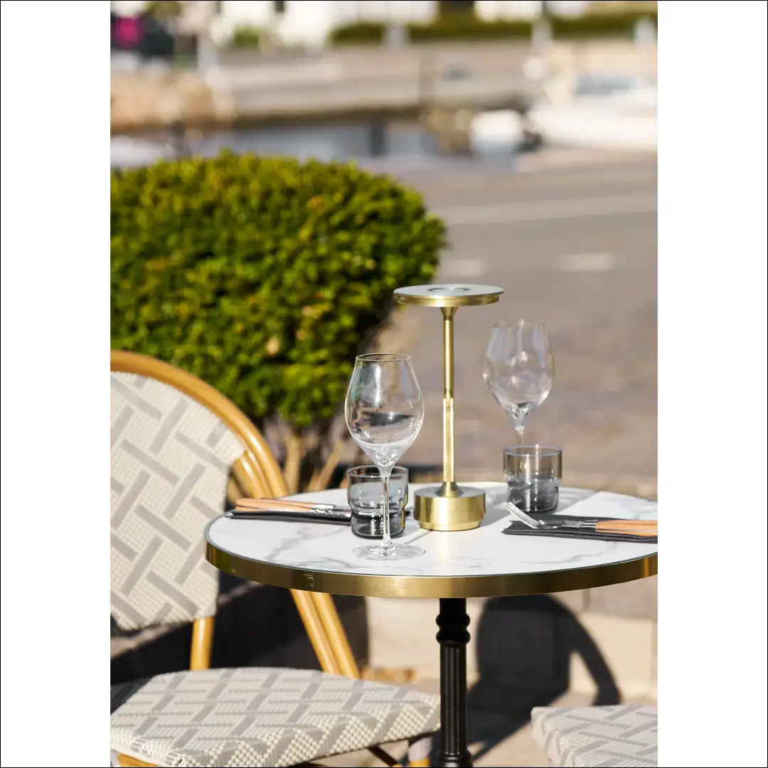 Bistro stalas marmuro imitacijos baltas su auksiniais kraštais juodos kojelės ketaus ø60x73 cm RD1101 - €189 Save 15%