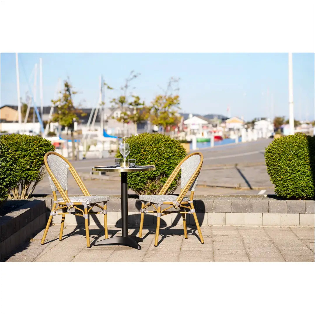 Bistro stalas marmuro imitacijos baltas su auksiniais kraštais juodos kojos aliuminis ø60x73 cm RD1100 - €160 Save 20%