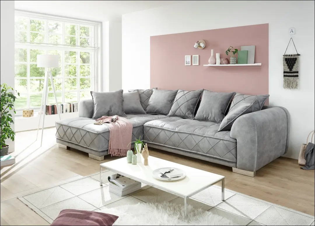 Kampinė sofa MI885 - €900 Save 50% __label:Pristatymas 1-2 d.d., color-pilka, kampai, material-aksomas,
