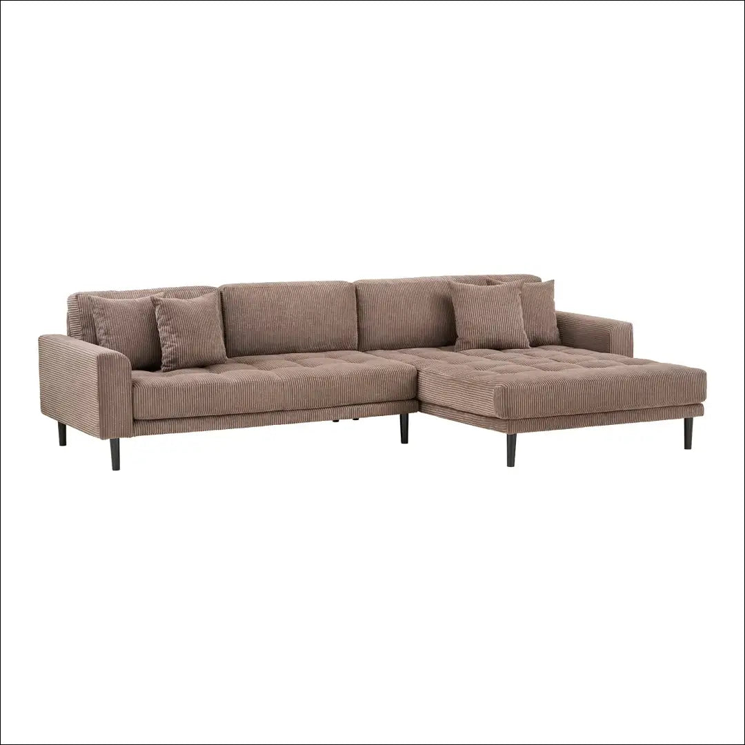 Dešinės pusės poilsio sofa iš rudo velveto su keturiomis pagalvėlėmis ir juodomis medinėmis kojelėmis RD208 - €1,413