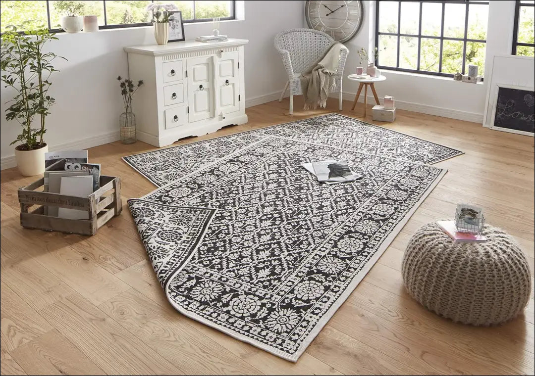 Dvipusis kilimas RU1084 - €128 Save 50% 100-200, __label:Pristatymas 1-2 d.d., color-juoda, color-kremas, kilimai 200