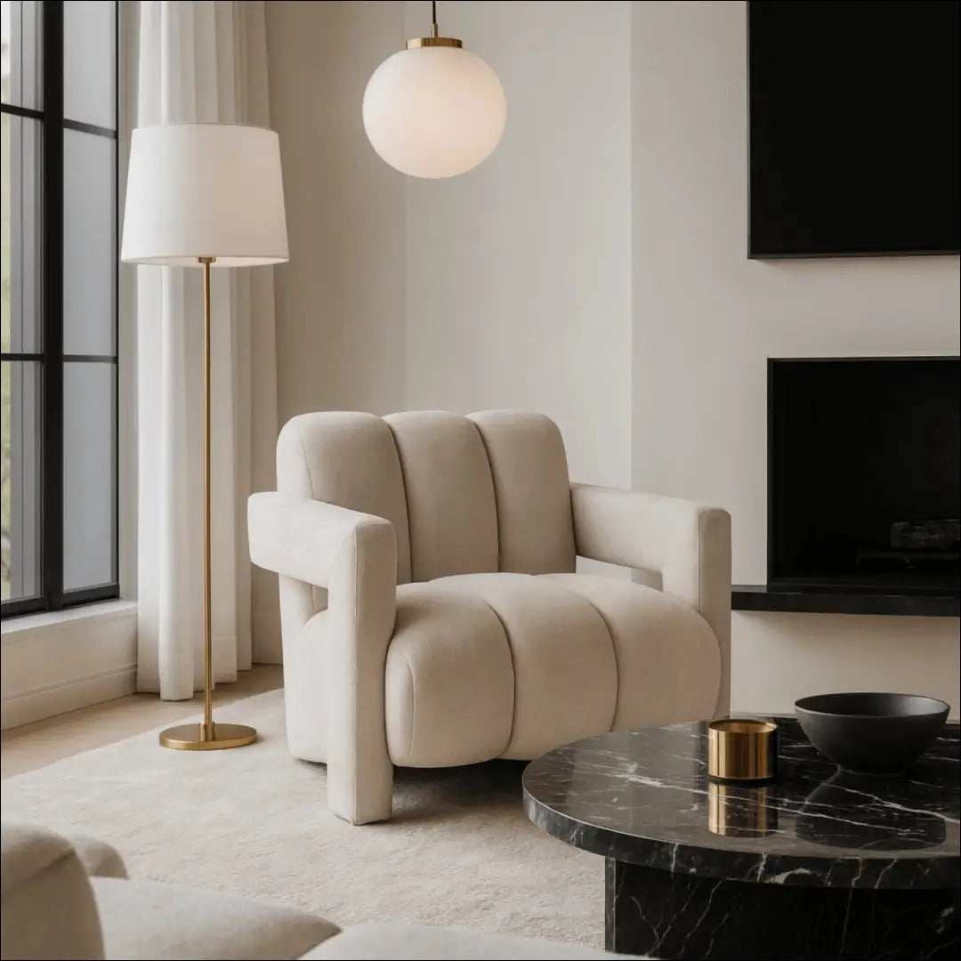 Fotelis su buklė audinio audiniu kreminės spalvos / pilkos TE863 - €236 Save 15% __label:Pristatymas 5-14 d.d., elite,