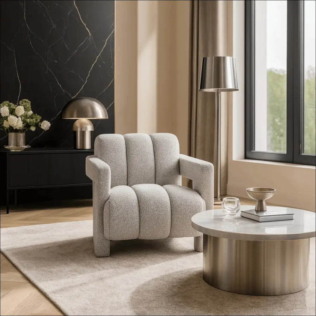 Fotelis su buklė audinio audiniu pilkos spalvos TE862 - €236 Save 15% __label:Pristatymas 5-14 d.d., elite, over-200,