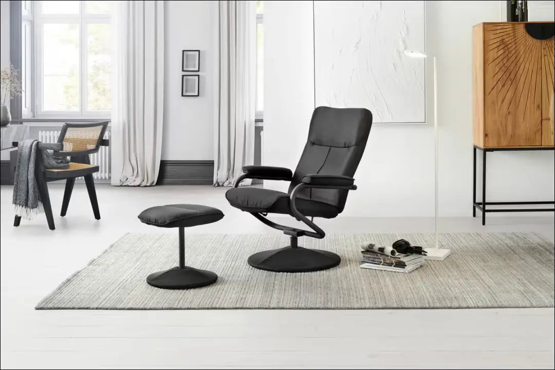 Fotelis su kojų kėdute MI898 - €125 Save 50% 100-200, __label:Pristatymas 1-2 d.d., color-juoda, foteliai,