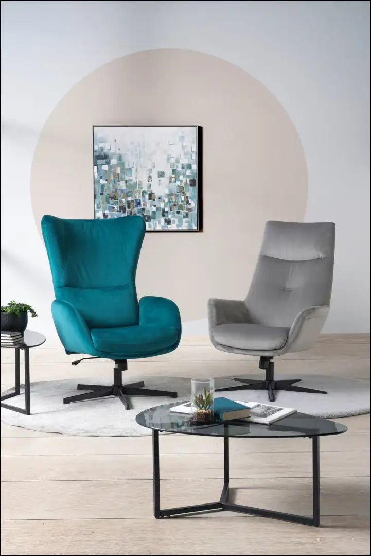 Fotelis su kojų kėdute MI907 - €205 Save 50% __label:Pristatymas 1-2 d.d., color-turkis, foteliai, material-aksomas,