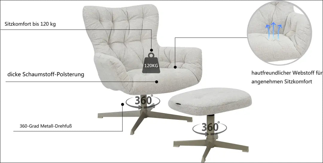 Fotelis su kojų kėdute MI959 - €230 Save 50% __label:Pristatymas 1-2 d.d., color-pilka, foteliai, material-gobelenas,