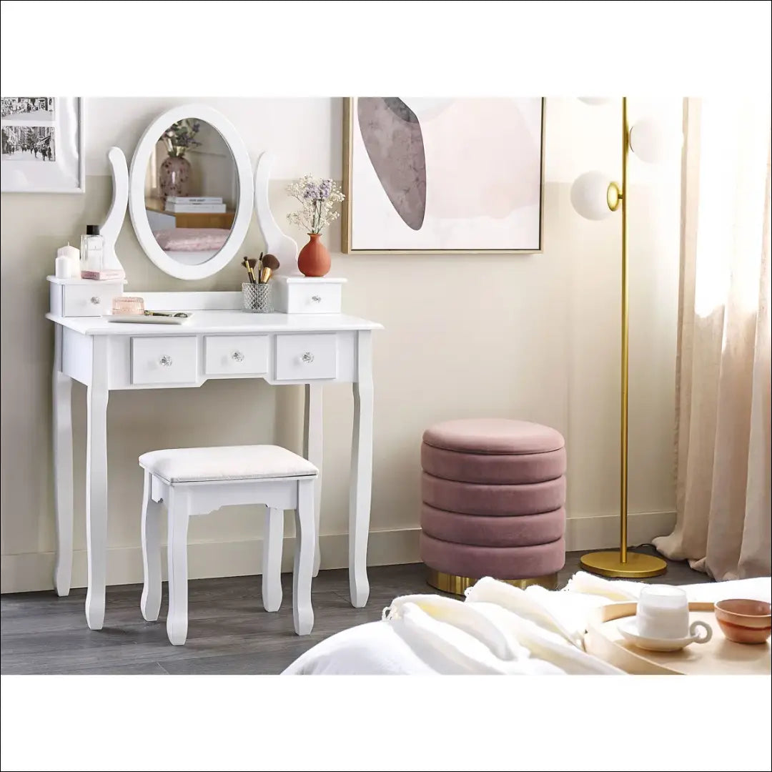 Grožio staliukas su kėdute KI1438 - €124 Save 50% 100-200, __label:Pristatymas 1-2 d.d., color-balta, grozio-staliukas,