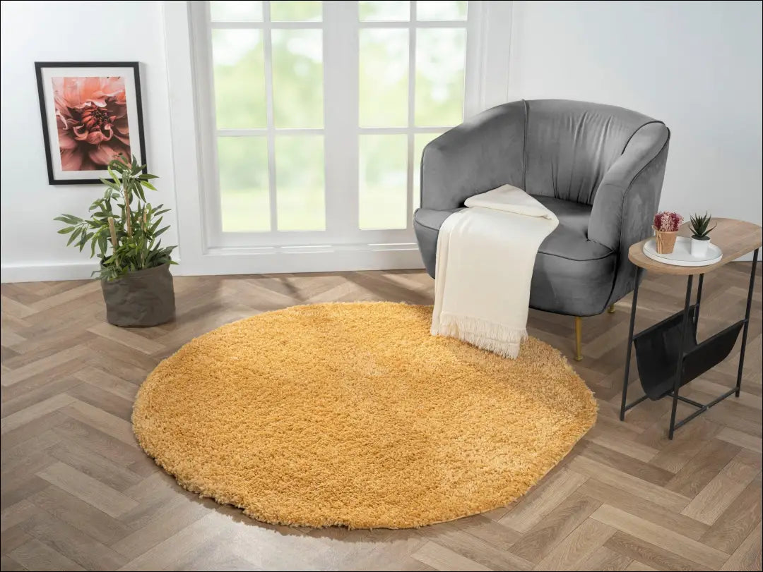 Ilgaplaukis apvalus kilimas RU1676 - €64 Save 50% 50-100, __label:Pristatymas 1-2 d.d., color-geltona, ilgaplaukiai 150
