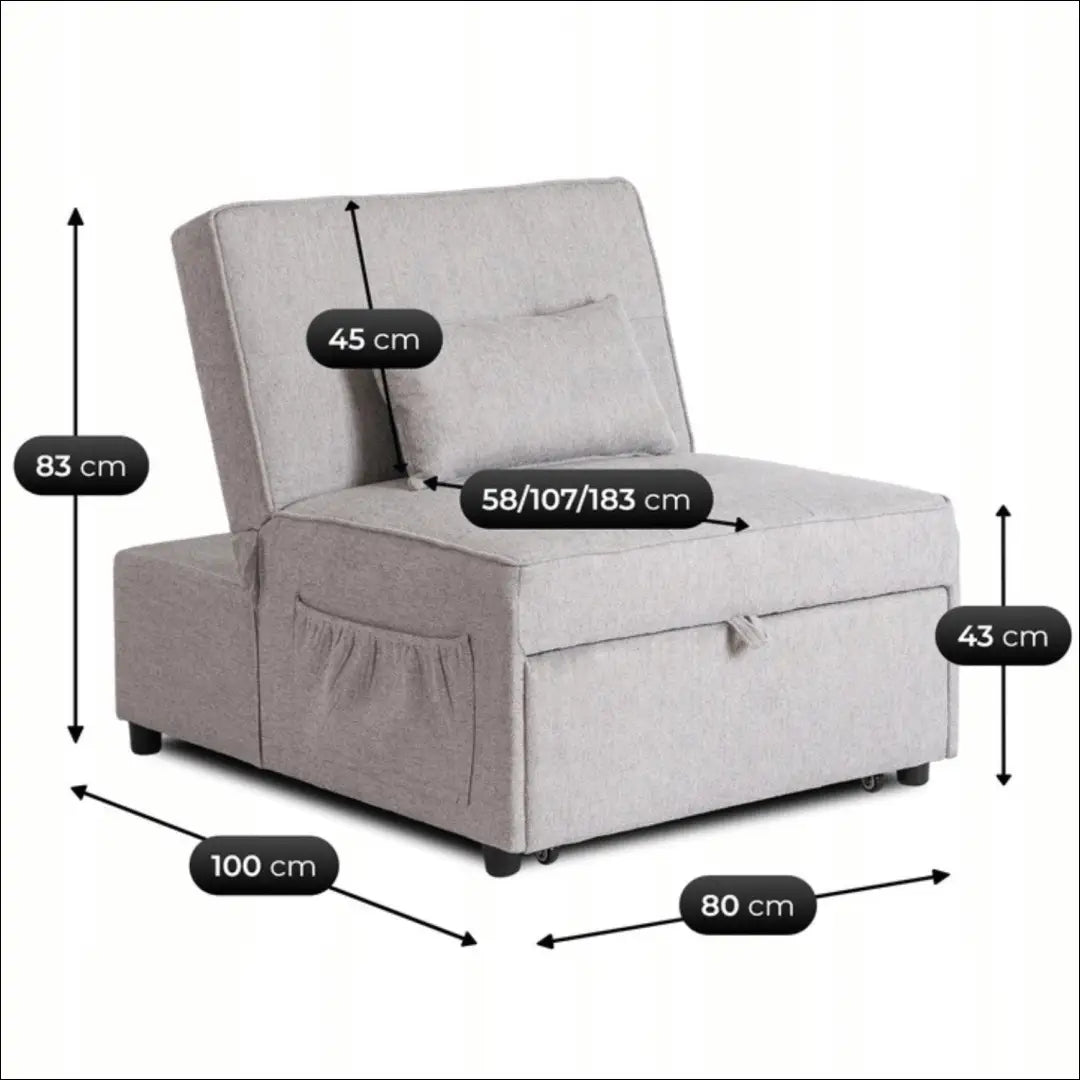 Išskleidžiamas fotelis su audiniu pilkos spalvos 80 cm TE666 - €290 Save 15% __label:Pristatymas 5-14 d.d., elite,