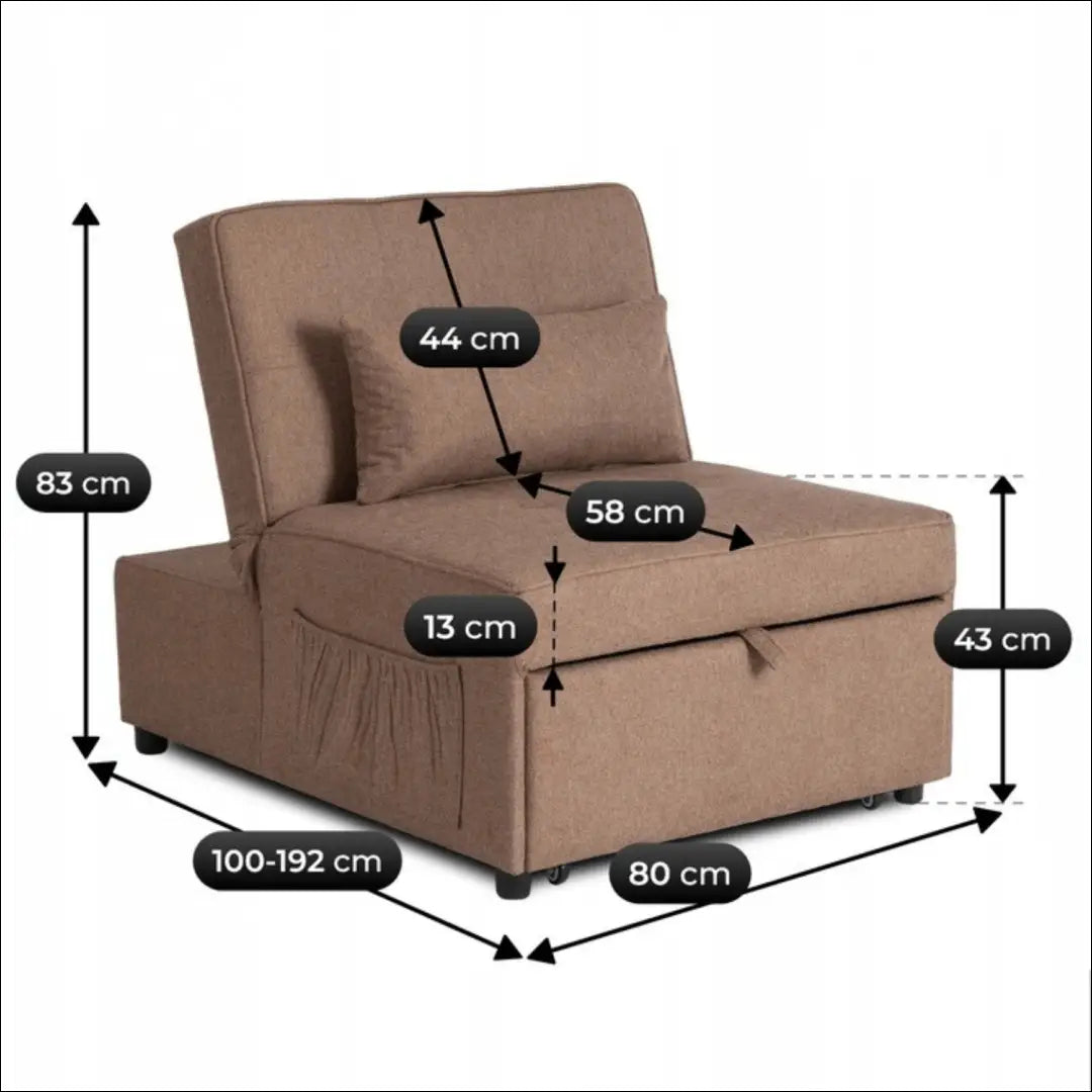 Išskleidžiamas fotelis su audiniu rudos spalvos / smėlio 80 cm TE849 - €290 Save 15% __label:Pristatymas 5-14 d.d.,