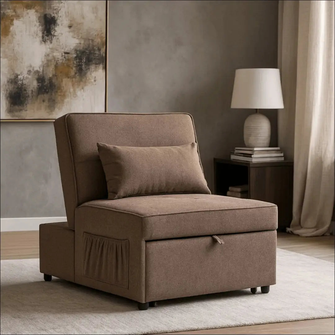 Išskleidžiamas fotelis su audiniu rudos spalvos / smėlio 80 cm TE849 - €290 Save 15% __label:Pristatymas 5-14 d.d.,