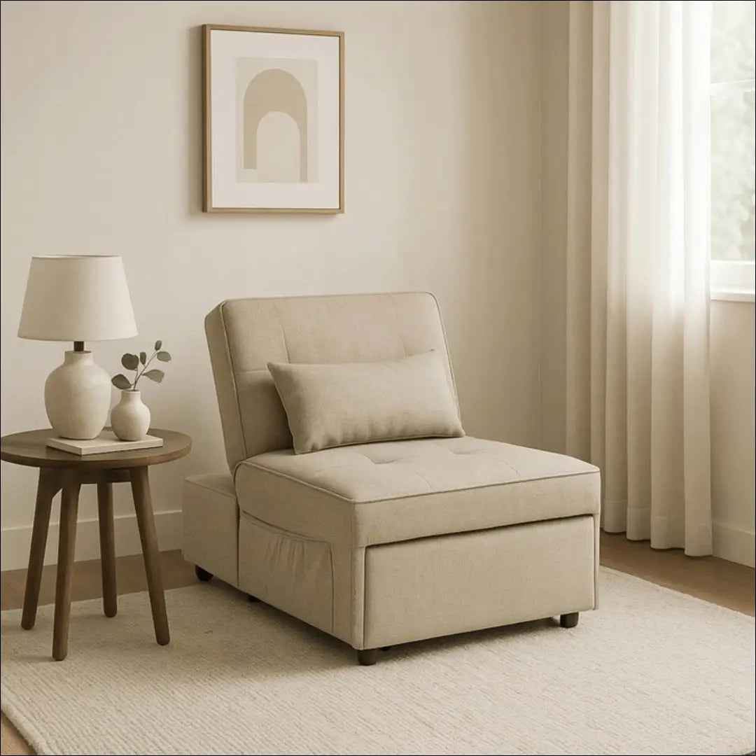 Išskleidžiamas fotelis su audiniu smėlio spalvos 67 cm TE667 - €235 Save 15% __label:Pristatymas 5-14 d.d., elite,