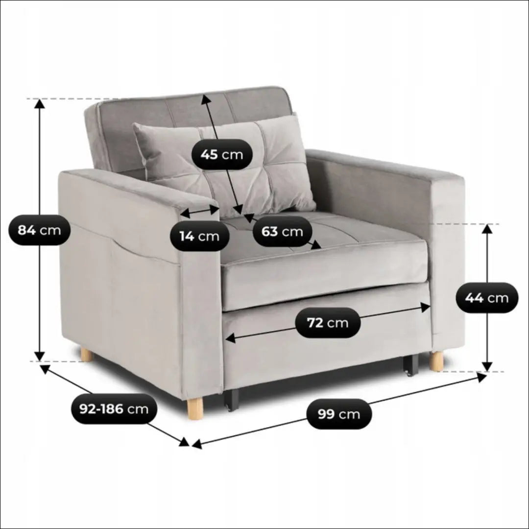 Išskleidžiamas fotelis su veliūro audiniu pilkos spalvos TE973 - €316 Save 15% __label:Pristatymas 5-14 d.d., elite,