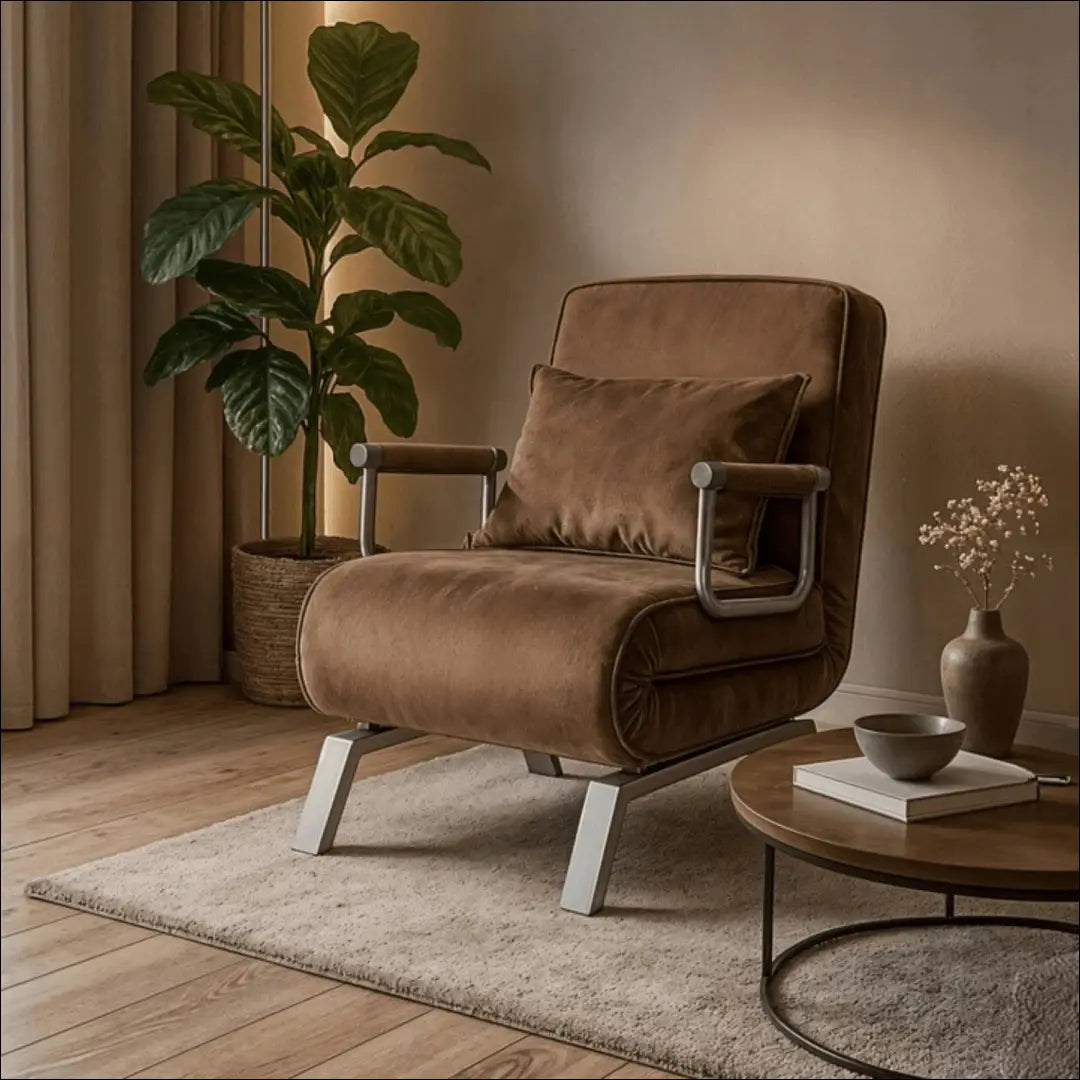 Išskleidžiamas fotelis su veliūro audiniu rudos spalvos TE812 - €176 Save 15% 100-200, __label:Pristatymas 5-14 d.d.,