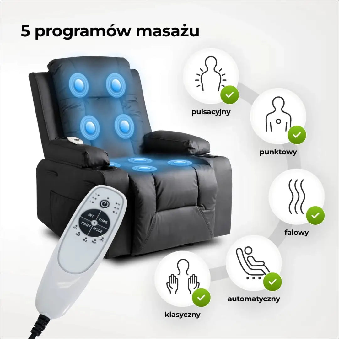Išskleidžiamas masažinis fotelis iš eko odos juodos spalvos TE001 - €334 Save 15% __label:Pristatymas 5-14 d.d., elite,