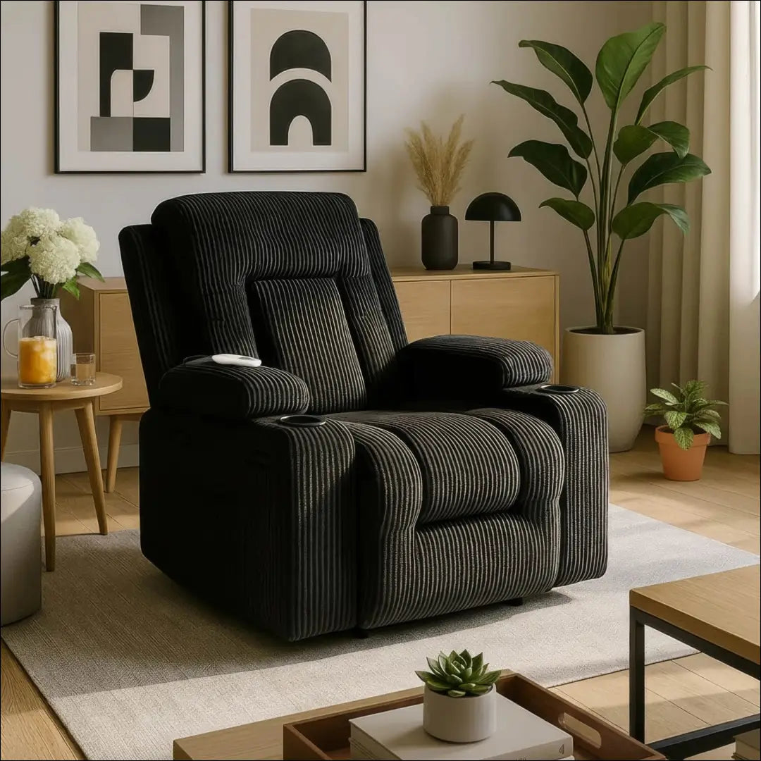Išskleidžiamas masažinis fotelis su korduro audiniu juodos spalvos TE678 - €323 Save 15% __label:Pristatymas 5-14 d.d.,