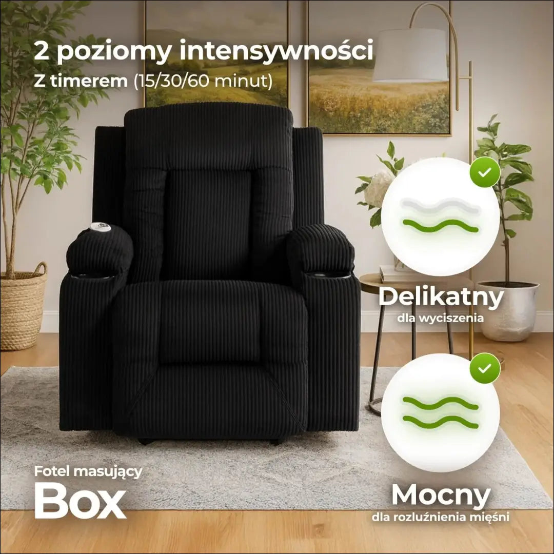 Išskleidžiamas masažinis fotelis su korduro audiniu juodos spalvos TE678 - €323 Save 15% __label:Pristatymas 5-14 d.d.,