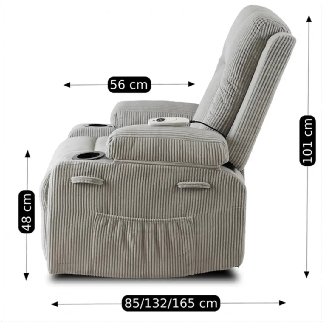 Išskleidžiamas masažinis fotelis su korduro audiniu pilkos spalvos TE498 - €323 Save 15% __label:Pristatymas 5-14 d.d.,