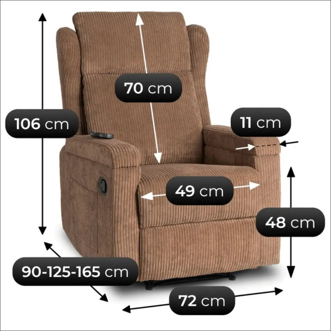 Išskleidžiamas masažinis fotelis su korduro audiniu rudos spalvos TE817 - €319 Save 15% __label:Pristatymas 5-14 d.d.,
