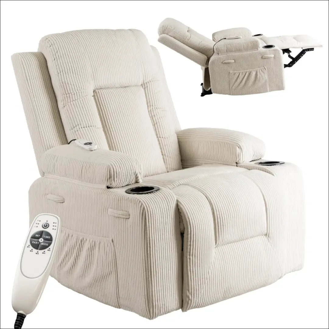 Išskleidžiamas masažinis fotelis su korduro audiniu smėlio spalvos TE501 - €334 Save 15% __label:Pristatymas 5-14 d.d.,