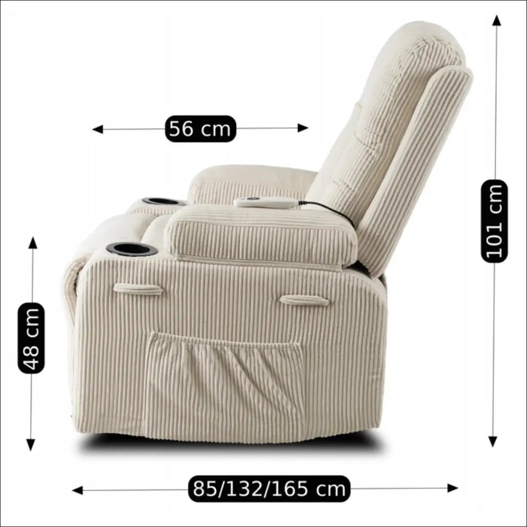 Išskleidžiamas masažinis fotelis su korduro audiniu smėlio spalvos TE501 - €323 Save 15% __label:Pristatymas 5-14 d.d.,
