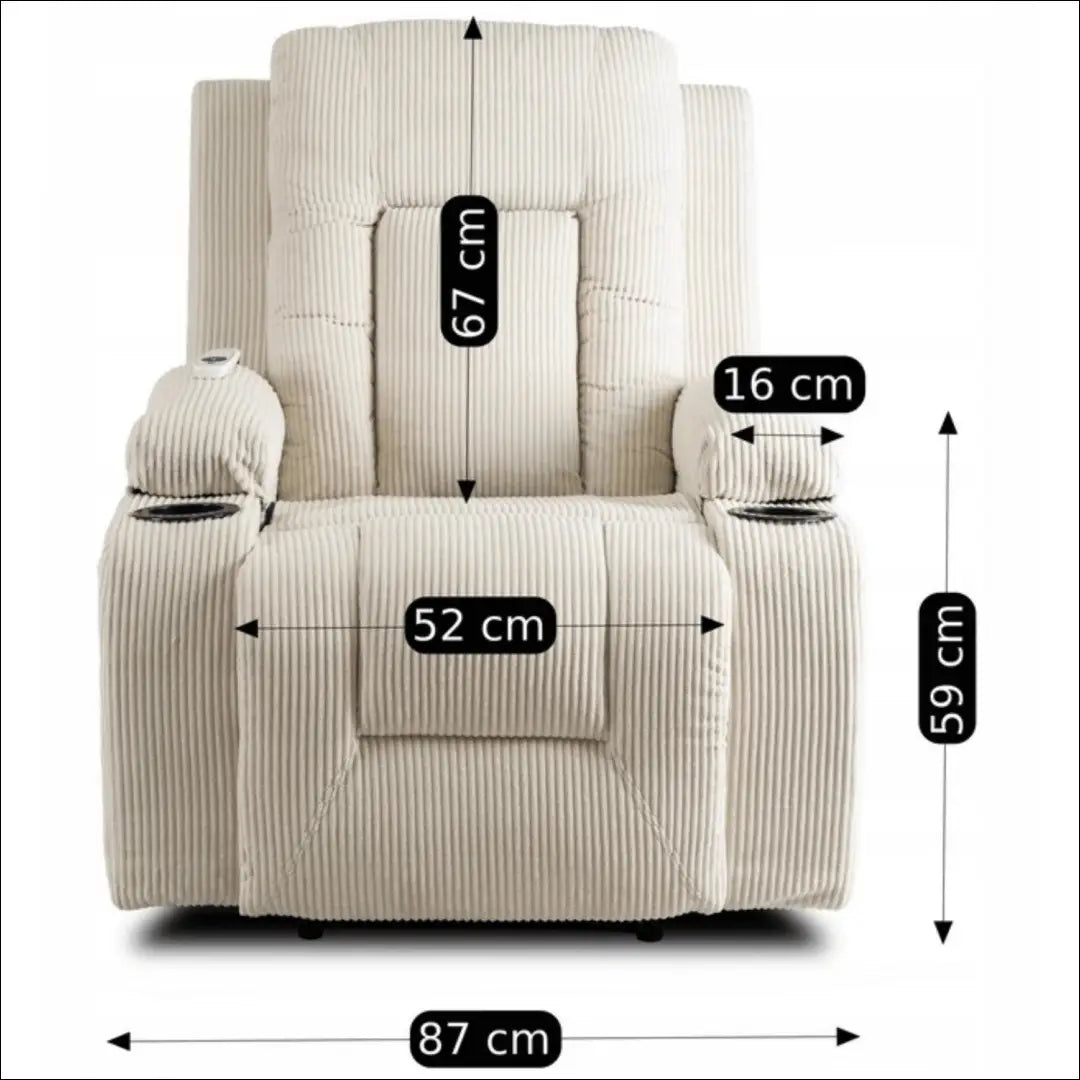 Išskleidžiamas masažinis fotelis su korduro audiniu smėlio spalvos TE501 - €323 Save 15% __label:Pristatymas 5-14 d.d.,