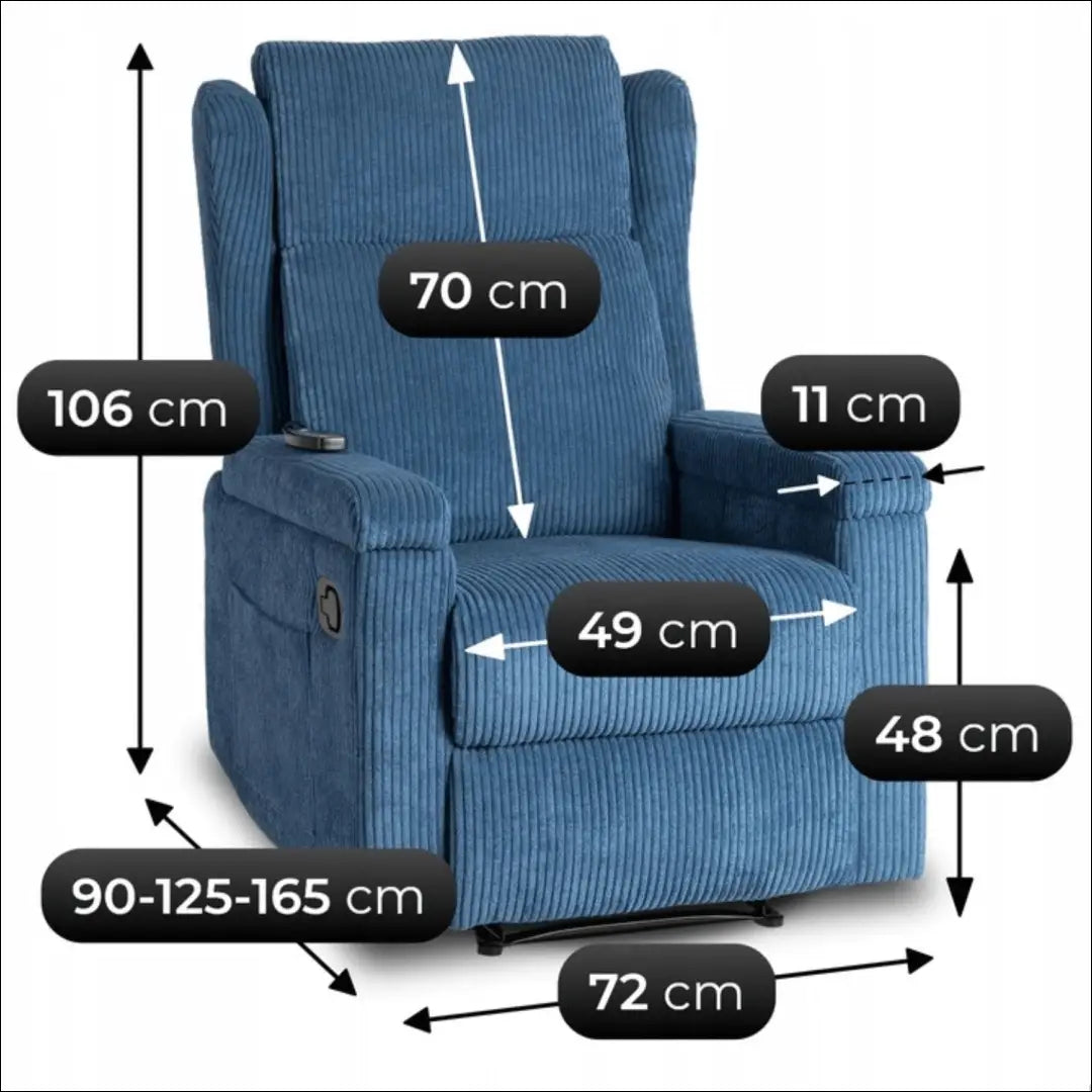 Išskleidžiamas masažinis fotelis su korduro audiniu tamsiai mėlynos spalvos TE820 - €319 Save 15% __label:Pristatymas