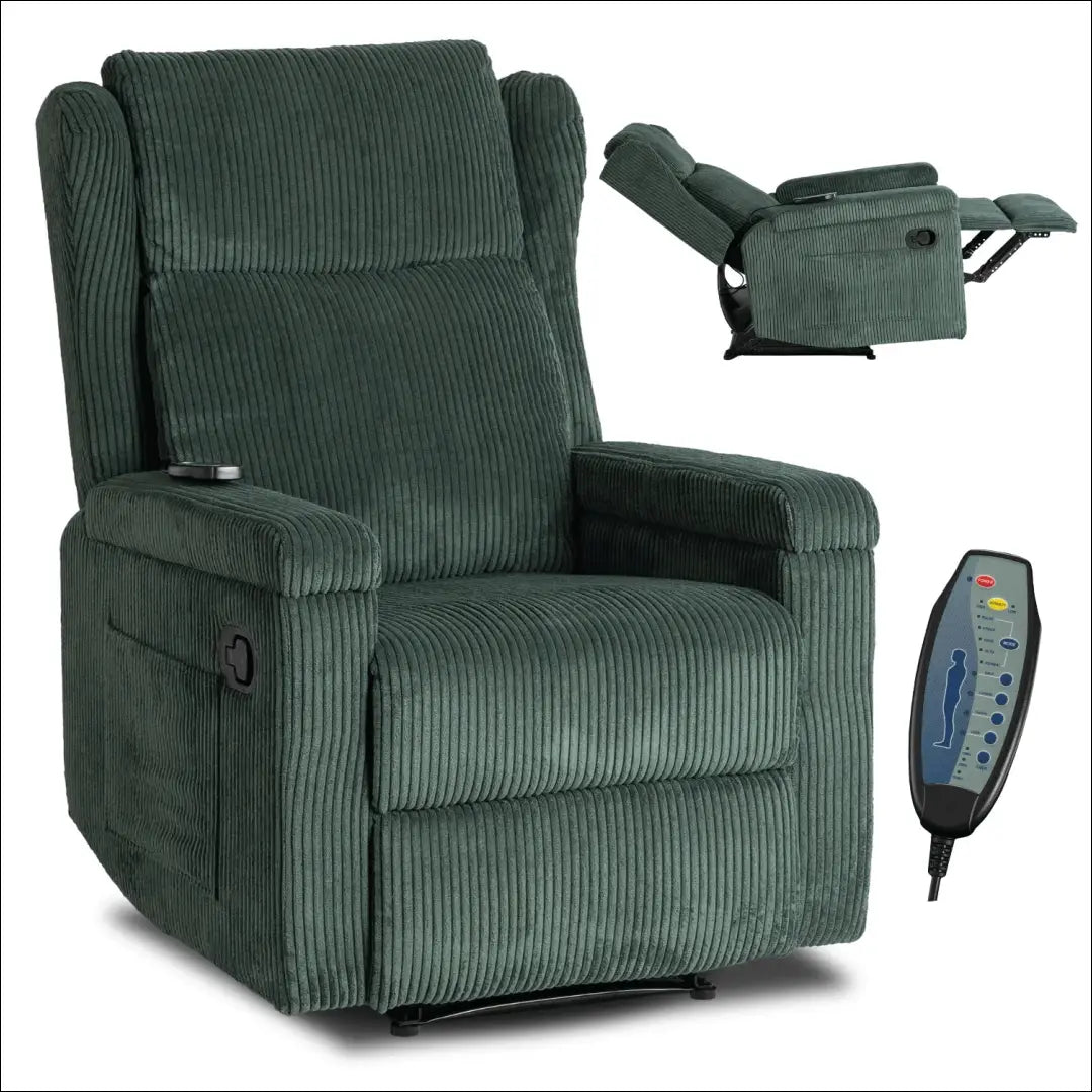 Išskleidžiamas masažinis fotelis su korduro audiniu žalios spalvos TE816 - €319 Save 15% __label:Pristatymas 5-14 d.d.,