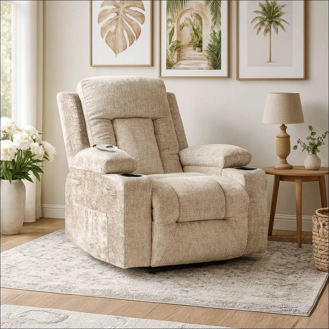Išskleidžiamas masažinis fotelis su veliūro audiniu smėlio spalvos TE573 - €334 Save 15% __label:Pristatymas 5-14 d.d.,