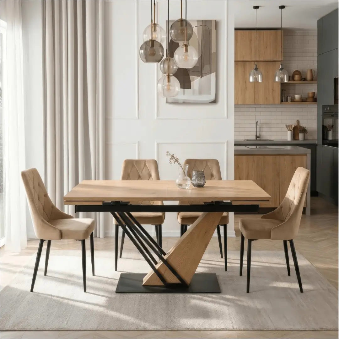 Išskleidžiamas stalas 160–220 cm MDF ąžuolas/juoda TE2462 - €529 Save 15% __label:Pristatymas 5-14 d.d., Newelite