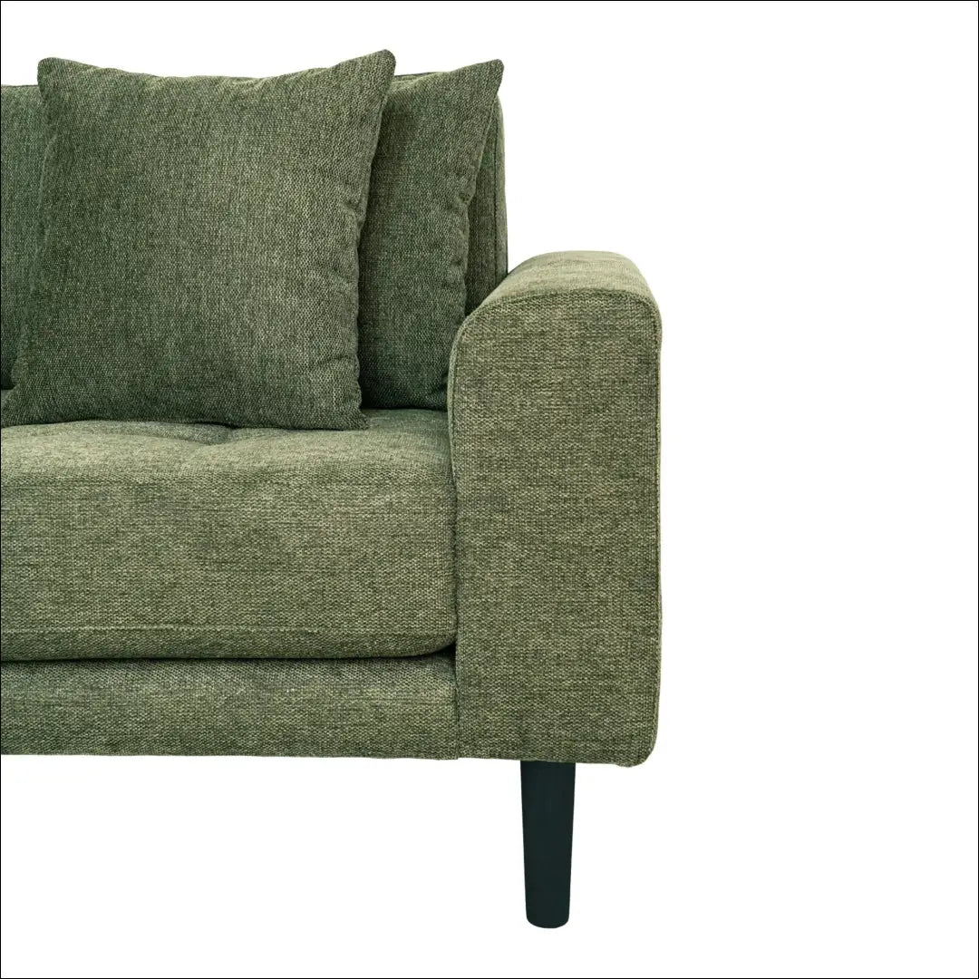 Kairinė alyvuogių žalios spalvos poilsio sofa su keturiomis pagalvėlėmis ir juodomis medinėmis kojelėmis RD198 - €1,479