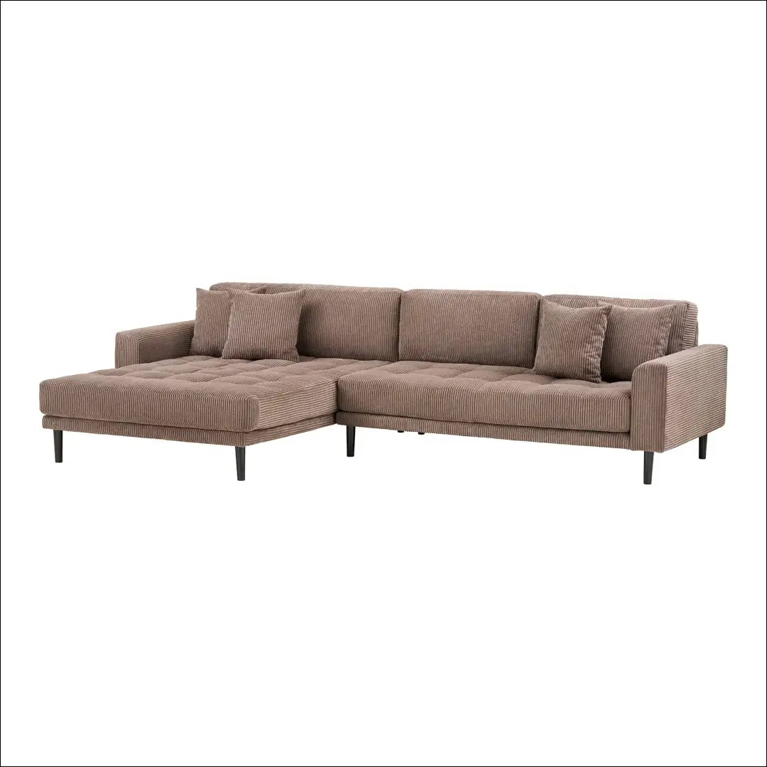Kairinė poilsio sofa su rudu velvetiniu audiniu keturiomis pagalvėlėmis ir juodomis medinėmis kojelėmis RD207 - €1,413
