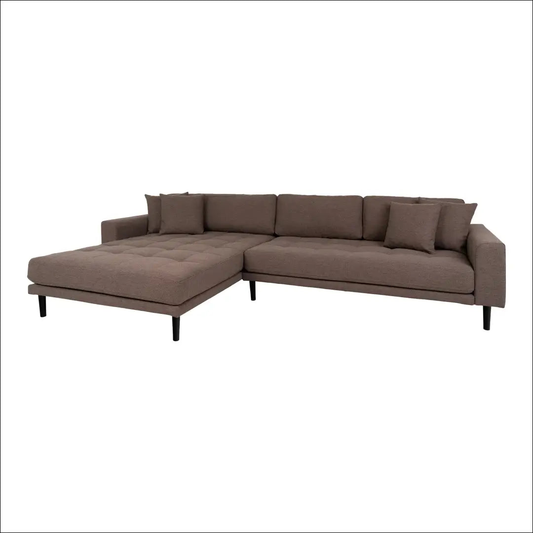 Kairinė rudos spalvos poilsio sofa su keturiomis pagalvėlėmis ir juodomis medinėmis kojelėmis RD206 - €1,479 Save 15%