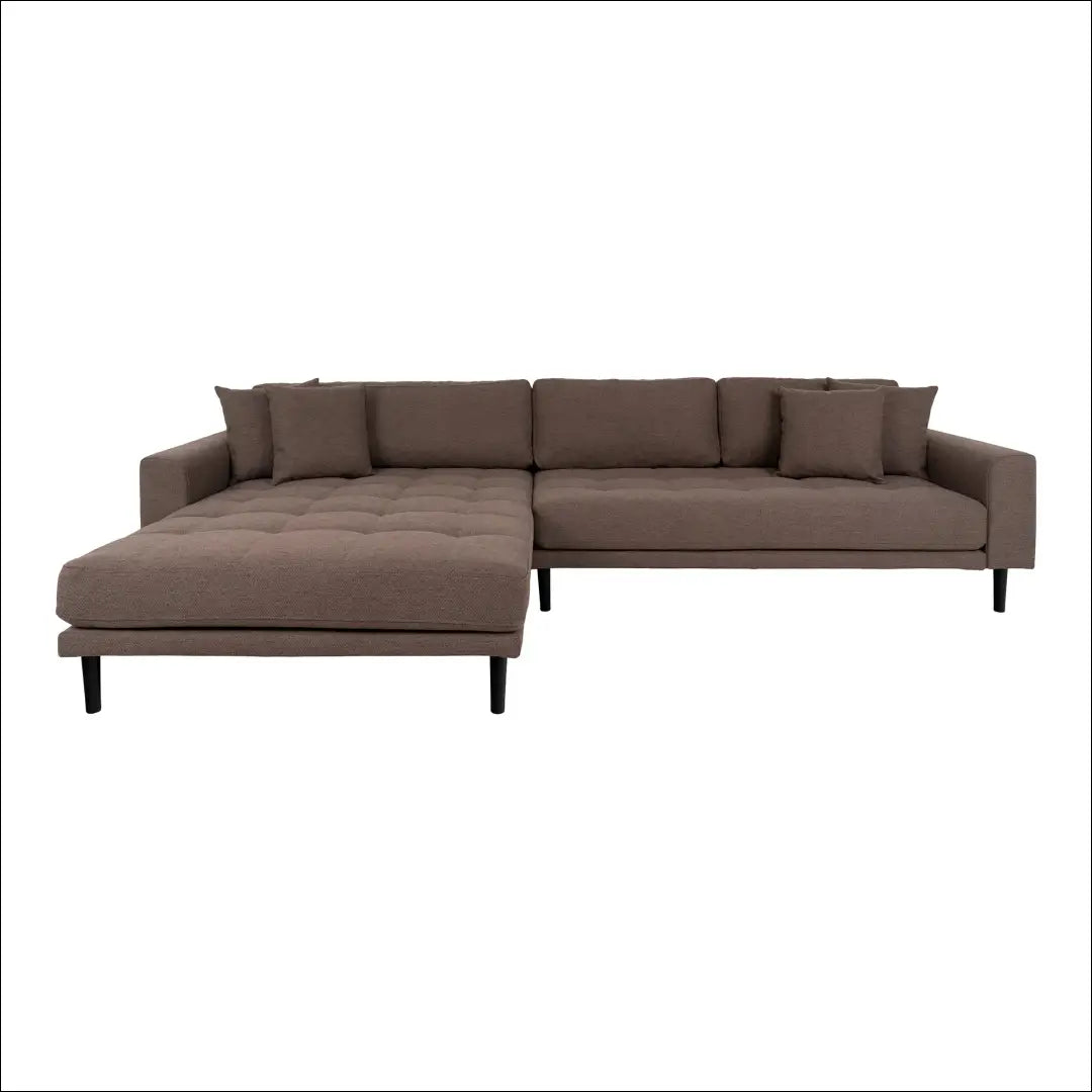 Kairinė rudos spalvos poilsio sofa su keturiomis pagalvėlėmis ir juodomis medinėmis kojelėmis RD206 - €1,479 Save 15%