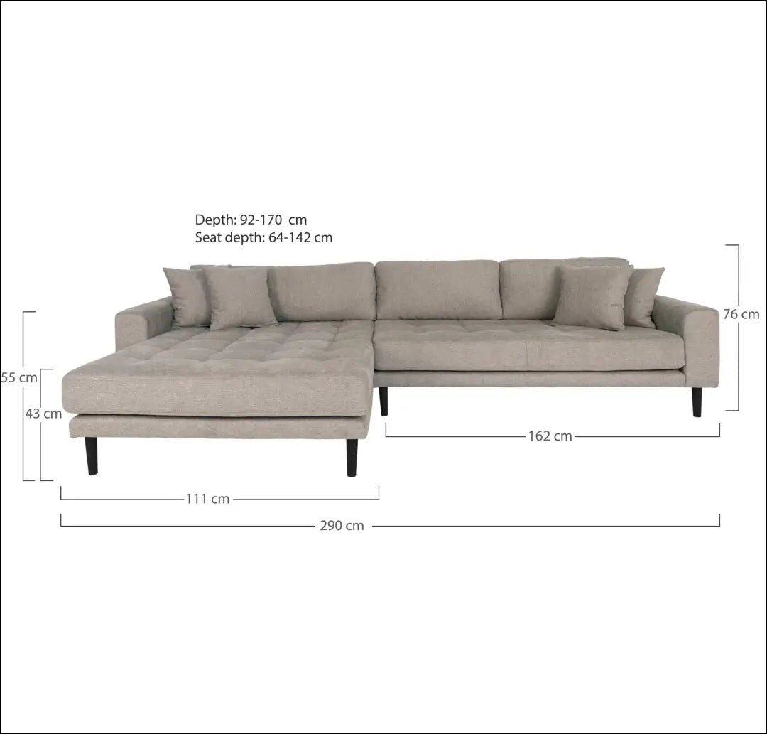 Kairinė sofa iš akmens masės su 4 pagalvėlėmis ir juodomis medinėmis kojelėmis RD199 - €1,479 Save 15%