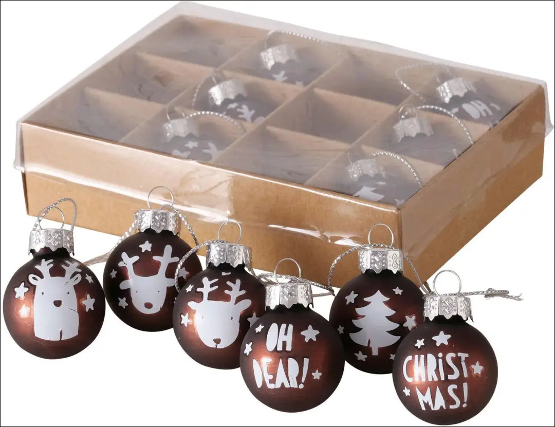 Kalėdinių burbuliukų komplektas (12vnt) DI4849 - €6 Save 50% __label:Pristatymas 1-2 d.d., color-balta, color-ruda,