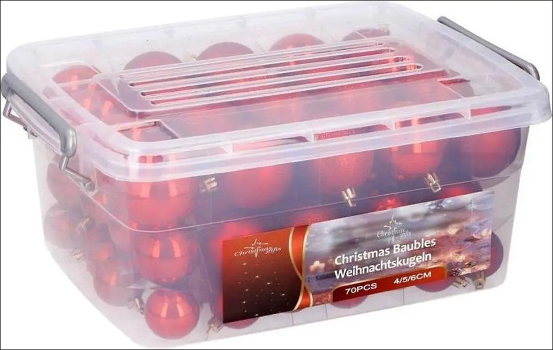 Kalėdinių žaisliukų komplektas dėžutėje (70vnt) DI10493 - €24 Save 50% __label:Pristatymas 1-2 d.d., color-raudona,