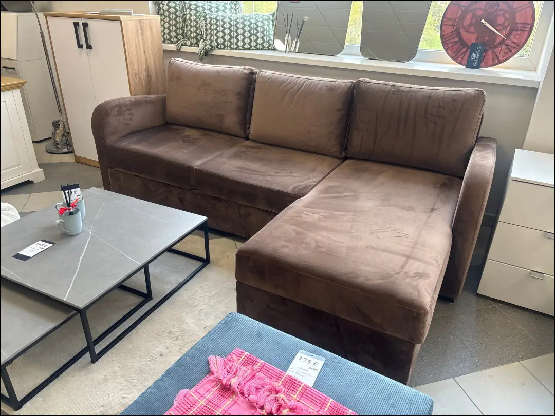 Kampinė sofa-lova MI1008 - €250 __label:Pristatymas 1-2 d.d., color-ruda, material-gobelenas, over-200, pazeistas