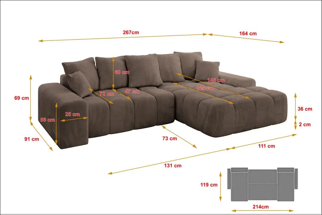 Kampinė sofa-lova MI965 - €696 Save 40% __label:Pristatymas 1-2 d.d., color-ruda, kampai, material-aksomas,