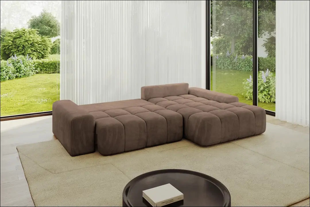 Kampinė sofa-lova MI965 - €696 Save 40% __label:Pristatymas 1-2 d.d., color-ruda, kampai, material-aksomas,