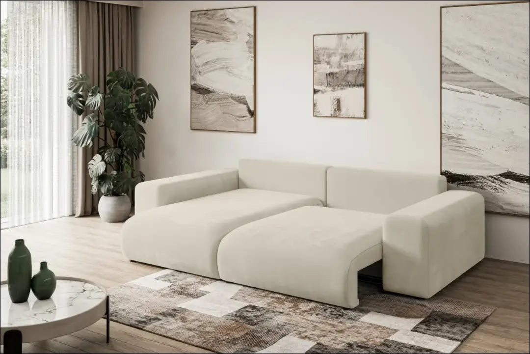 Kampinė sofa-lova MI970 - €786 Save 40% __label:Pristatymas 1-2 d.d., color-kremas, kampai, material-aksomas,