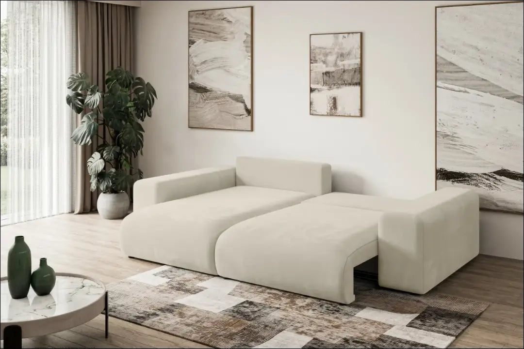 Kampinė sofa-lova MI970 - €786 Save 40% __label:Pristatymas 1-2 d.d., color-kremas, kampai, material-aksomas,