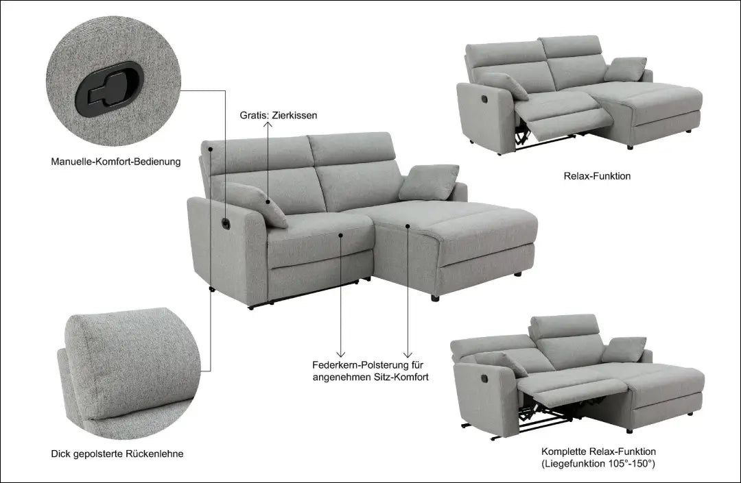 Kampinė sofa MI923 - €495 Save 50% __label:Pristatymas 1-2 d.d., color-pilka, material-poliesteris, minksti, over-200