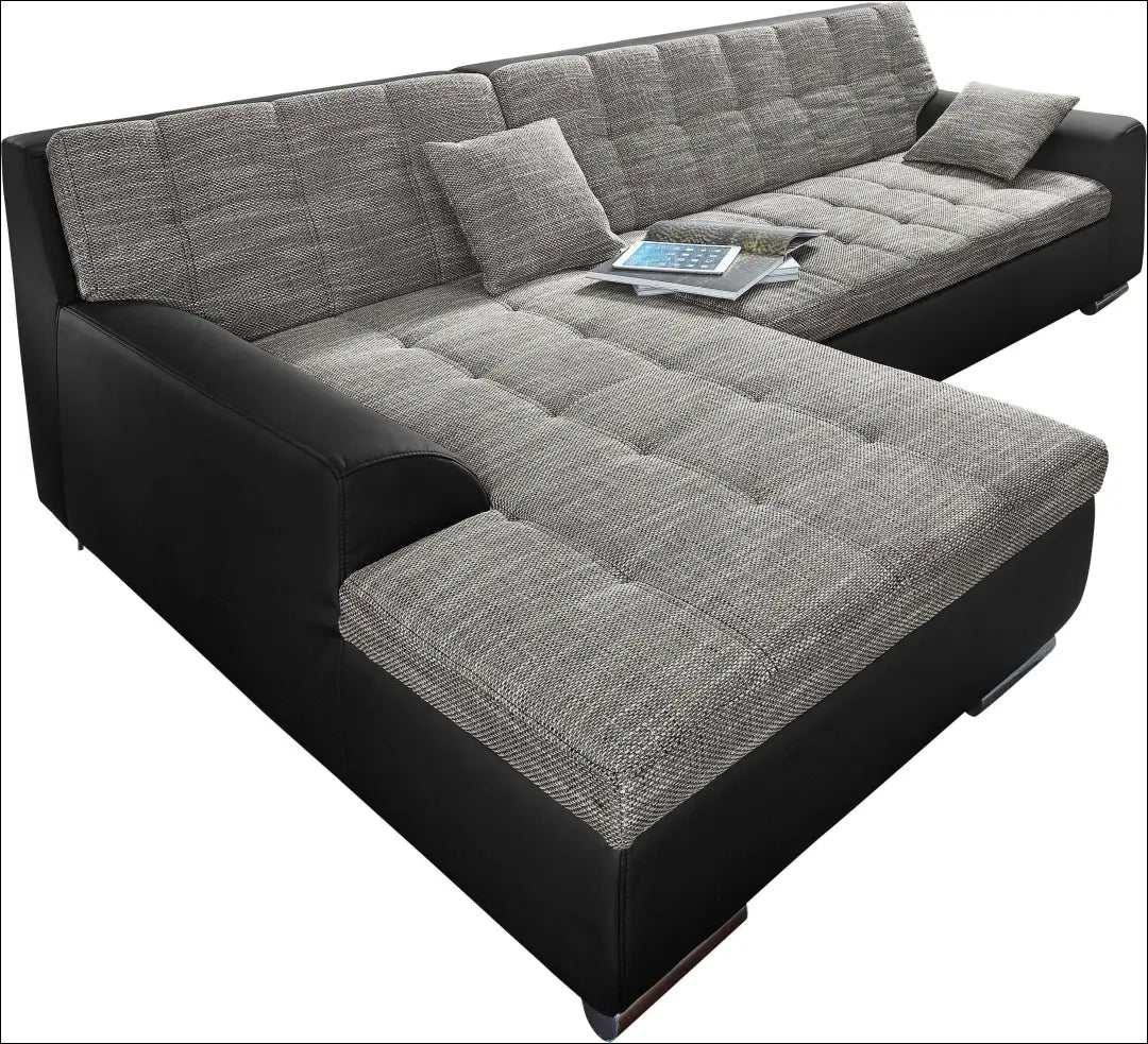 Kampinė sofa su miegama funkcija MI876 - €740 Save 50% __label:Pristatymas 1-2 d.d., color-juoda, color-pilka, kampai,