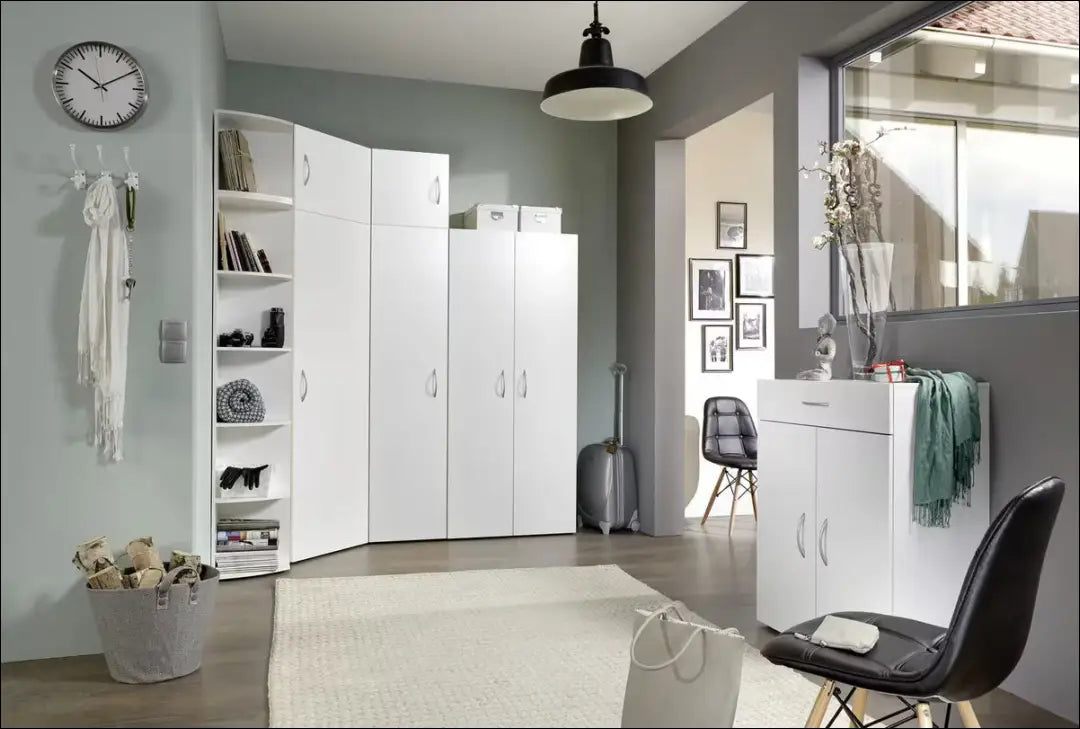 Kampinė spinta GI789 - €140 Save 55% 100-200, __label:Pristatymas 1-2 d.d., color-balta, material-mediena, pazeistas