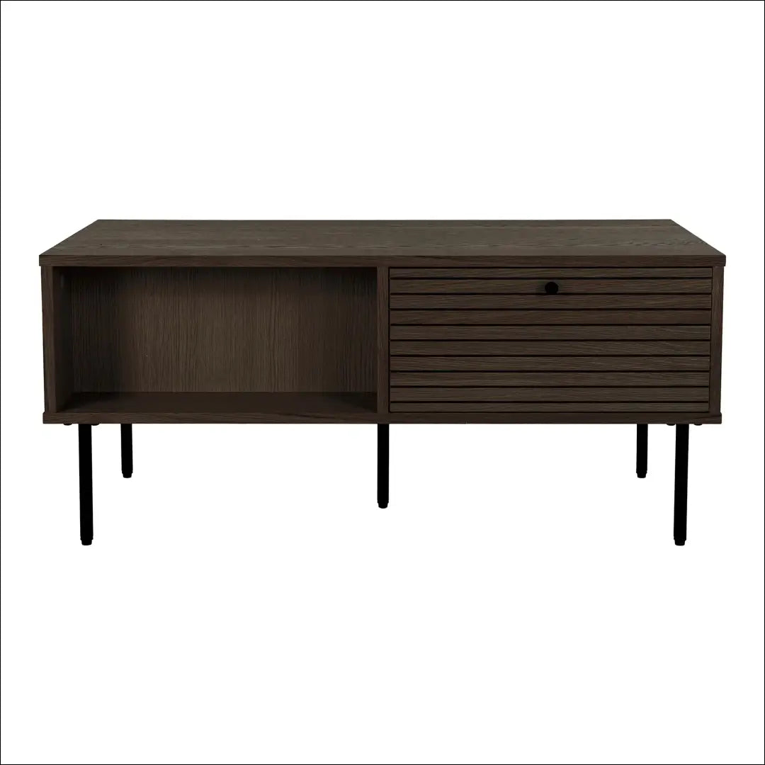 Kavos staliukas 2 stalčiai ąžuolo fanera dūminės spalvos juodo metalo kojelės 50x100x45 cm RD338 - €293 Save 15%